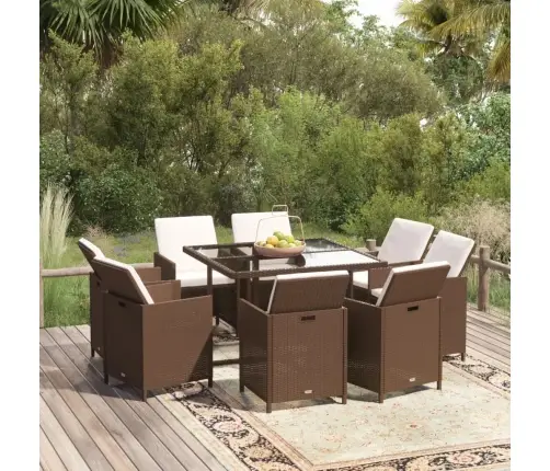 9-Osaline Aiamööbli Komplekt Patjadega, Polürotang, Pruun