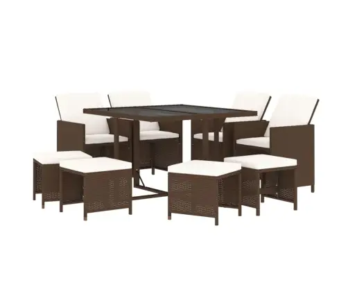 9-Daļīgs Dārza Mēbeļu Komplekts, Matrači, Brūna Pe Rotangpalma Vidaxl