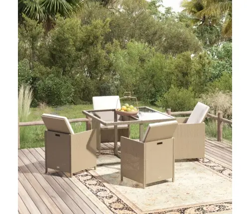 5-Daļīgs Dārza Mēbeļu Komplekts, Matrači, Bēša Pe Rotangpalma Vidaxl