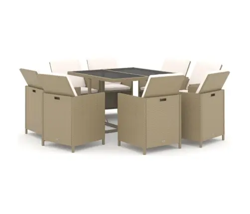 9-Daļīgs Dārza Mēbeļu Komplekts Ar Matračiem, Pe Rotangpalma Vidaxl