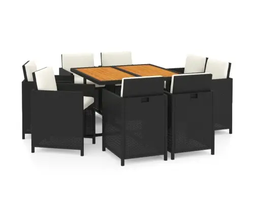 9-Daļīgs Dārza Mēbeļu Komplekts, Matrači, Melns, Pe Rotangpalma Vidaxl