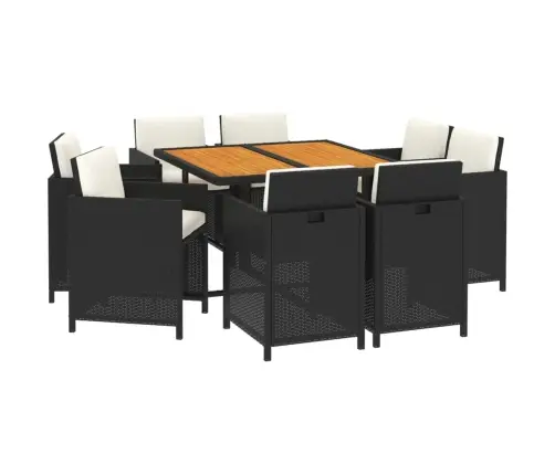 9-Daļīgs Dārza Mēbeļu Komplekts, Matrači, Melns, Pe Rotangpalma Vidaxl