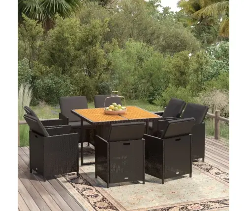 Sodo Komplektas Su Pagalvėlėmis, 9 Dalių, Juodas, Poliratanas