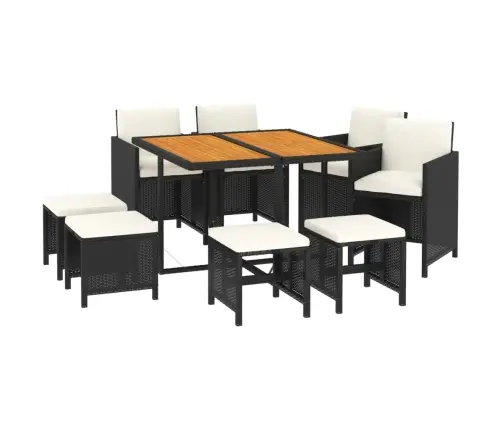 Sodo Komplektas Su Pagalvėlėmis, 9 Dalių, Juodas, Poliratanas