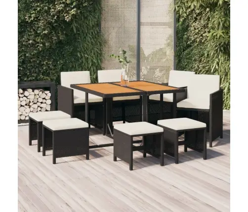 Sodo Komplektas Su Pagalvėlėmis, 9 Dalių, Juodas, Poliratanas