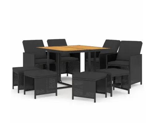 Sodo Komplektas Su Pagalvėlėmis, 9 Dalių, Juodas, Poliratanas