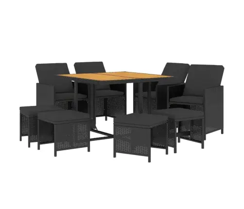 Sodo Komplektas Su Pagalvėlėmis, 9 Dalių, Juodas, Poliratanas