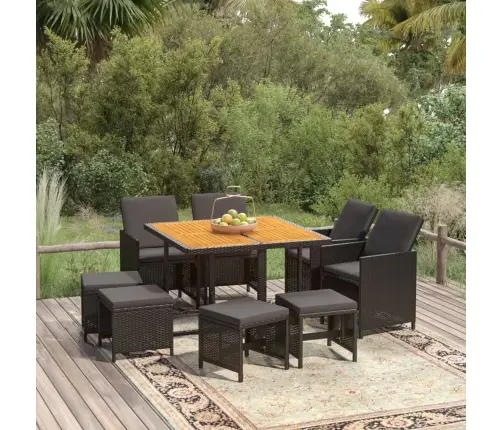 Sodo Komplektas Su Pagalvėlėmis, 9 Dalių, Juodas, Poliratanas