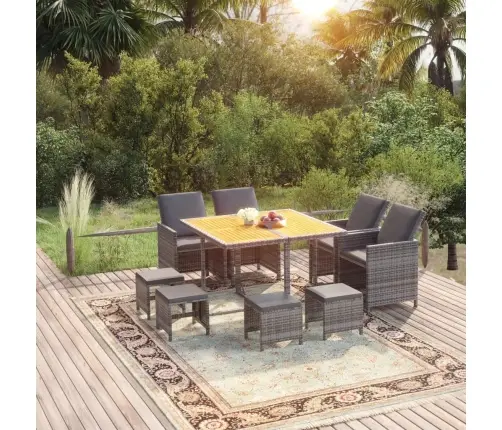 9-Daļīgs Dārza Mēbeļu Komplekts Ar Matračiem, Pe Rotangpalma Vidaxl