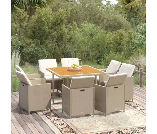 9-Daļīgs Dārza Mēbeļu Komplekts Ar Matračiem, Pe Rotangpalma Vidaxl