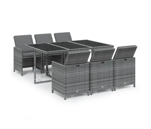 7-Daļīgs Dārza Mēbeļu Komplekts, Matrači, Pelēka Pe Rotangpalma Vidaxl