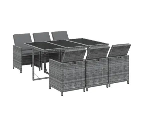 7-Daļīgs Dārza Mēbeļu Komplekts, Matrači, Pelēka Pe Rotangpalma Vidaxl