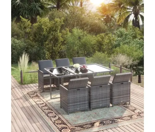 7-Daļīgs Dārza Mēbeļu Komplekts, Matrači, Pelēka Pe Rotangpalma Vidaxl