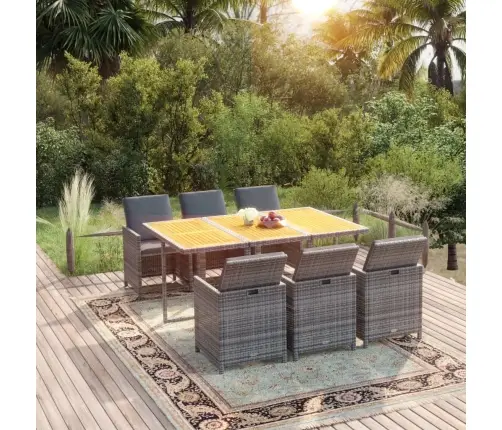 Sodo Komplektas Su Pagalvėlėmis, 7 Dalių, Pilkas, Poliratanas