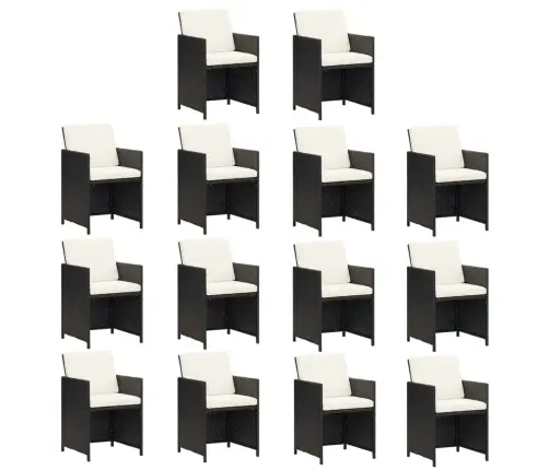 15-Daļīgs Dārza Mēbeļu Komplekts, Matrači, Melna Pe Rotangpalma Vidaxl