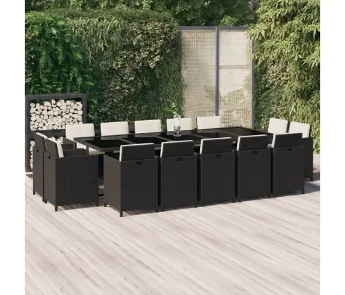 15-Daļīgs Dārza Mēbeļu Komplekts, Matrači, Melna Pe Rotangpalma Vidaxl