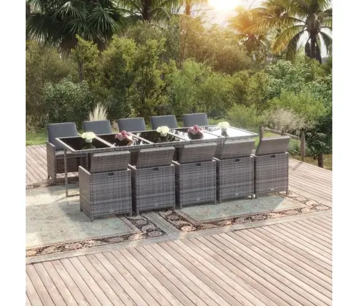 11-Osaline Aiamööbli Komplekt Patjadega, Polürotang, Hall