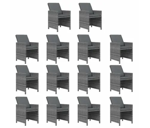 15-Osaline Aiamööbli Komplekt Patjadega, Polürotang, Hall