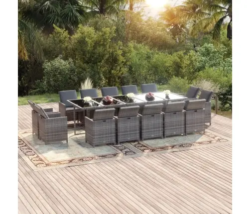 15-Osaline Aiamööbli Komplekt Patjadega, Polürotang, Hall