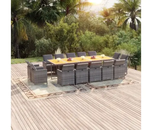 Sodo Komplektas Su Pagalvėlėmis, 15 Dalių, Pilkas, Poliratanas