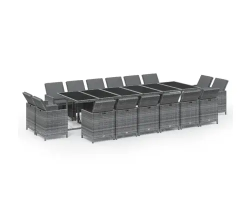 17-Osaline Aiamööbli Komplekt Patjadega, Polürotang, Hall