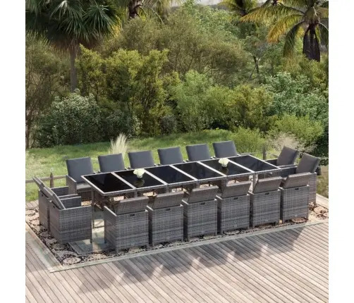 17-Osaline Aiamööbli Komplekt Patjadega, Polürotang, Hall