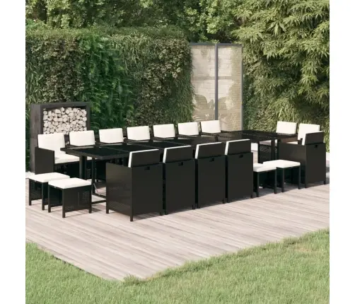 Sodo Komplektas Su Pagalvėlėmis, 19 Dalių, Juodas, Poliratanas