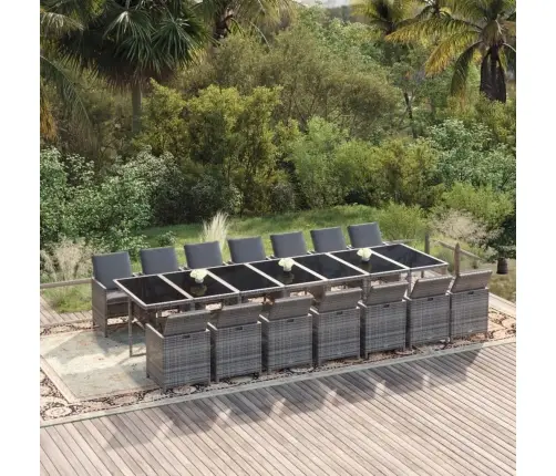 15-Osaline Aiamööbli Komplekt Patjadega, Polürotang, Hall