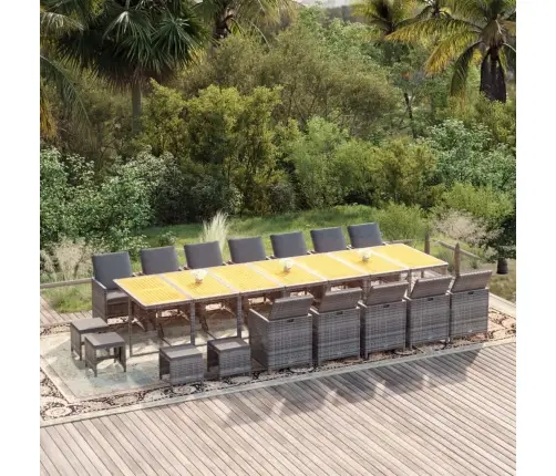 19-Osaline Aiamööbli Komplekt Patjadega, Hall, Polürotang