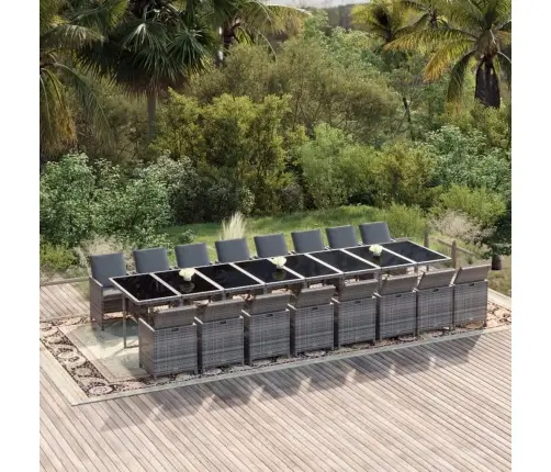 17-Daļīgs Dārza Mēbeļu Komplekts Ar Matračiem, Pelēks Pe Vidaxl