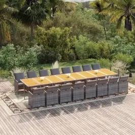 17-Daļīgs Dārza Mēbeļu Komplekts Ar Matračiem, Pelēks Pe Vidaxl