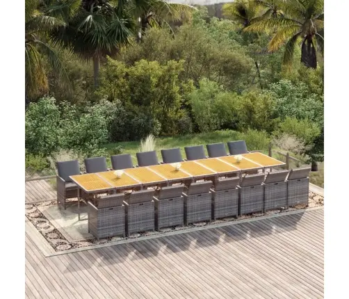 17-Daļīgs Dārza Mēbeļu Komplekts Ar Matračiem, Pelēks Pe Vidaxl