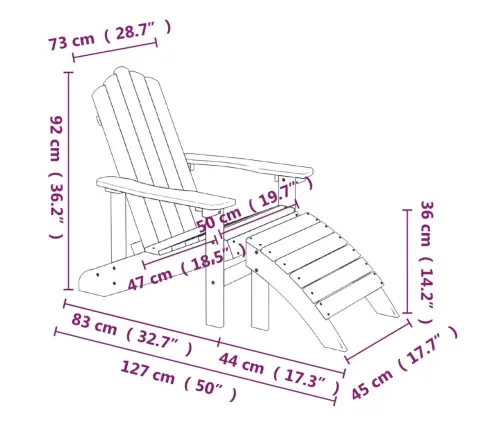 Sodo Adirondack Kėdės Su Pakojomis, 2Vnt., Baltos Spalvos, Hdpe