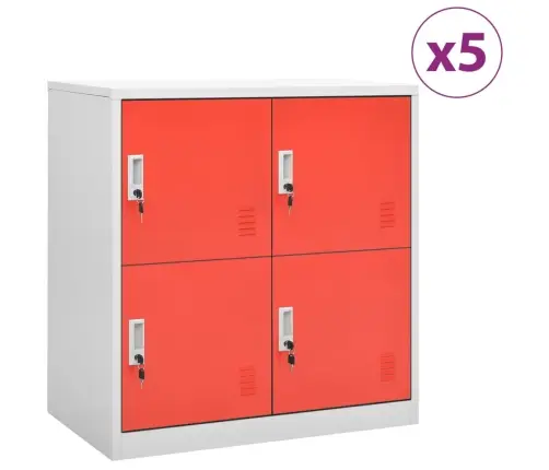 Ģērbtuves Skapji, 5 Gab., 90X45X92,5 Cm, Tērauds, Pelēksarkani Vidaxl