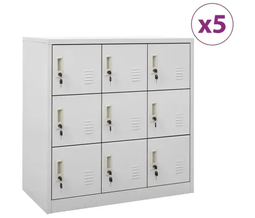 Ģērbtuves Skapji, 5 Gab., 90X45X92,5 Cm, Tērauds, Gaiši Pelēki Vidaxl