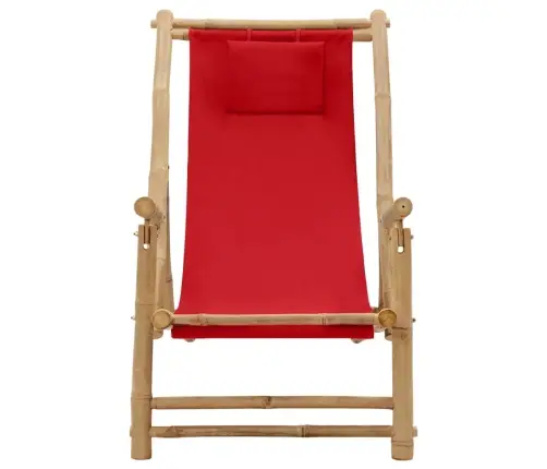 Pludmales Krēsls, Bambuss Un Sarkans Audekls Vidaxl Pludmales Krēsls, Bambuss Un Sarkans Audekls Vidaxl