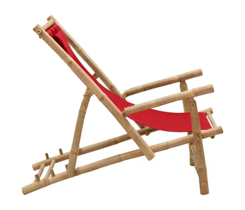 Pludmales Krēsls, Bambuss Un Sarkans Audekls Vidaxl Pludmales Krēsls, Bambuss Un Sarkans Audekls Vidaxl
