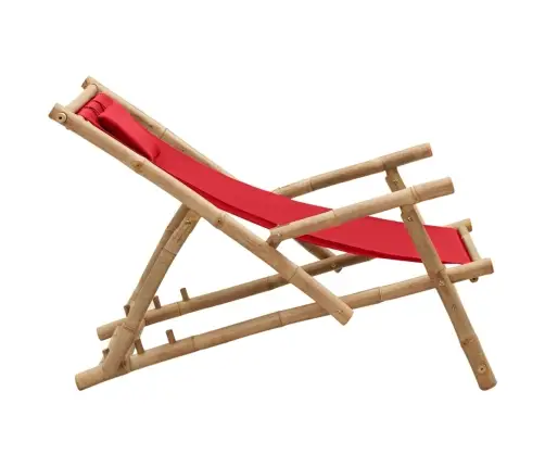 Pludmales Krēsls, Bambuss Un Sarkans Audekls Vidaxl Pludmales Krēsls, Bambuss Un Sarkans Audekls Vidaxl