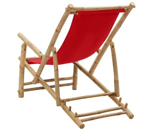Pludmales Krēsls, Bambuss Un Sarkans Audekls Vidaxl Pludmales Krēsls, Bambuss Un Sarkans Audekls Vidaxl