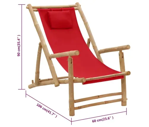 Pludmales Krēsls, Bambuss Un Sarkans Audekls Vidaxl Pludmales Krēsls, Bambuss Un Sarkans Audekls Vidaxl