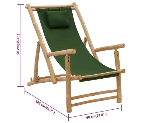 Terasos Kėdė, Žalios Spalvos, Bambukas Ir Drobė