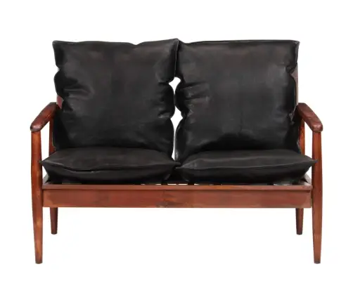 2-Vietīgs Dīvāns, Melna Dabīgā Āda, Akācijas Masīvkoks  Vidaxl