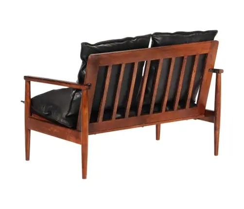 2-Vietīgs Dīvāns, Melna Dabīgā Āda, Akācijas Masīvkoks  Vidaxl
