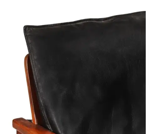 2-Vietīgs Dīvāns, Melna Dabīgā Āda, Akācijas Masīvkoks  Vidaxl