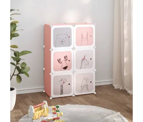Skapītis Bērniem, 6 Kubveida Nodalījumi, Rozā, Plastmasa Vidaxl