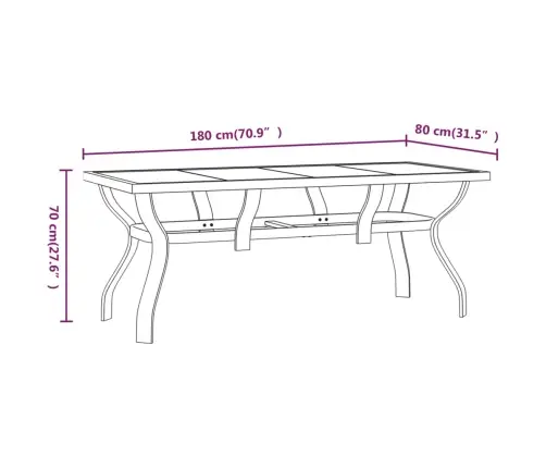 Sodo Stalas, Pilkas Ir Juodas, 180X80X70cm Plienas Ir Stiklas