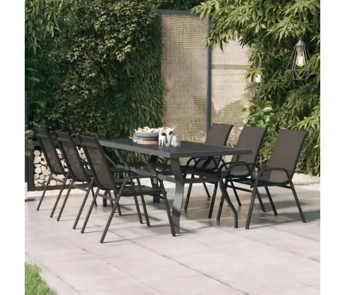 Sodo Stalas, Pilkas Ir Juodas, 180X80X70cm Plienas Ir Stiklas