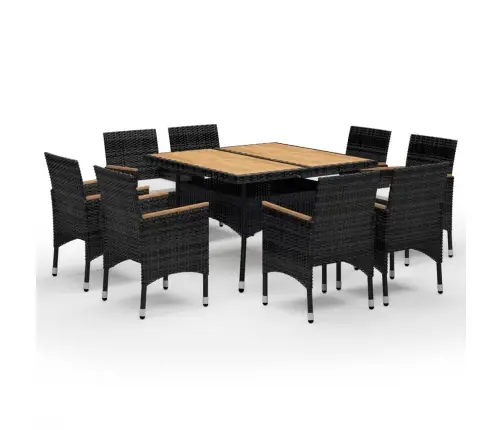 9-Daļīgs Dārza Mēbeļu Komplekts, Melna Pe Rotangpalma, Koks Vidaxl