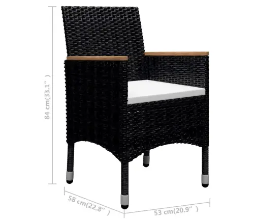 9-Daļīgs Dārza Mēbeļu Komplekts, Melna Pe Rotangpalma, Koks Vidaxl