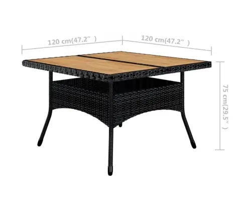 9-Daļīgs Dārza Mēbeļu Komplekts, Melna Pe Rotangpalma, Koks Vidaxl